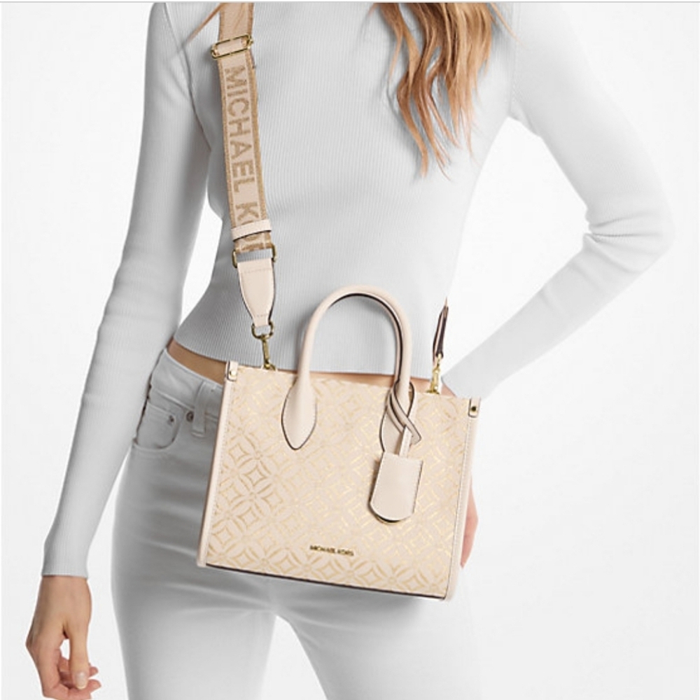 Michael Kors Mirella Small Metallic Logo Jacquard Crossbody Bag NEW SEALED